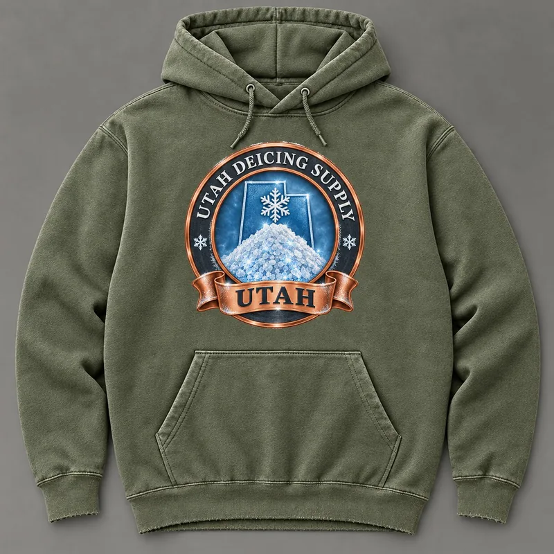 Utah Deicing Supply hoodie with state badge